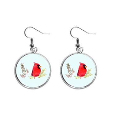 Imagem de Brinco feminino de prata com pingente de orelha vermelha Magpie de pássaro