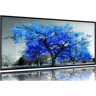 Imagem de Quadro Decoração Arvore da Vida Azul 130x60 Moldura Preta 2x2