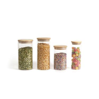 Imagem de Kit Pote De Vidro Hermético Tampa Bambu 450/600/1100/1650Ml