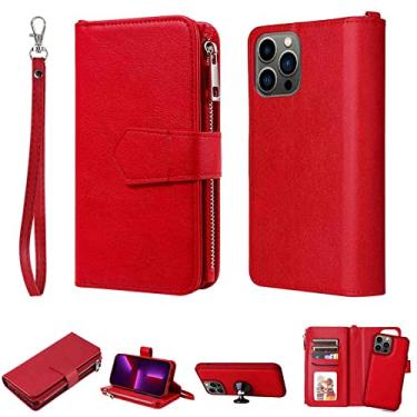 Imagem de Capa de telefone com zíper carteira estojo fólio for SAMSUNG GALAXY NOTE 20 ULTRA, 2 slots de porta-retratos, 6 slots de cartão, super em forma, vermelho