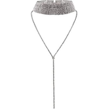 Imagem de Kercisbeauty Gargantilha de strass delicada para mulheres, gargantilha de diamante, colar de corrente longa, barra