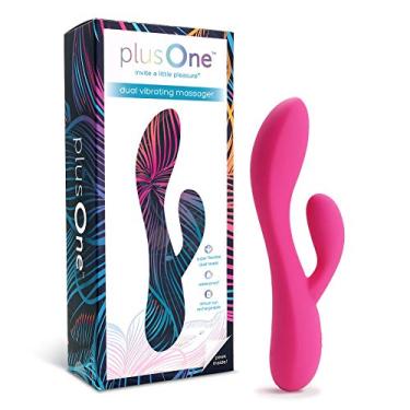 Imagem de plusOne Vibrador Rabbit para mulheres – Feito de silicone seguro para o corpo, totalmente à prova d'água, recarregável por USB – Massageador vibratório duplo com 10 configurações de vibração