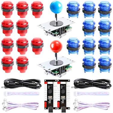 Imagem de Hikig Kit DIY Arcade de LED para 2 jogadores – 2x Codificador USB LED Zero Delay + 2x Joystick Arcade + 20x Botões LED Arcade para MAME, PC, Windows, Raspberry Pi, Arcade1Up (kit vermelho e azul)