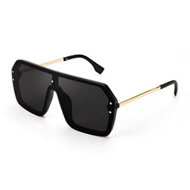 Imagem de Feisedy Óculos de sol clássicos siameses, uma peça, lindo design retrô elegante sem aro para mulheres, homens B2574, 03 Black, 64mm