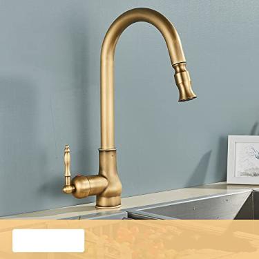 Imagem de Torneira misturadora preta de furo único giratória para cozinha com água quente e fria, torneira de cozinha de latão antigo, bico removível, torneiras de cozinha, latão antigo, tamanho único