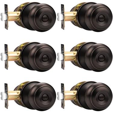 Imagem de Puxadores de porta de privacidade da Probrico, conjunto com 6 alavancas sem chave para cama e banho, maçanetas de bronze polido a óleo