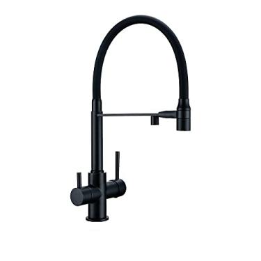 Imagem de Torneira de cozinha em níquel escovado Torneira de cozinha com alça dupla retrátil Cromado fosco Misturador de cozinha em latão furo único Torneira para pia de 3 vias, T4