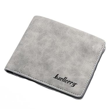 Imagem de Carteira de couro casual feminina e masculina bolsas curtas carteiras de couro bolsa clutch carteira personalizada (cinza, tamanho único)