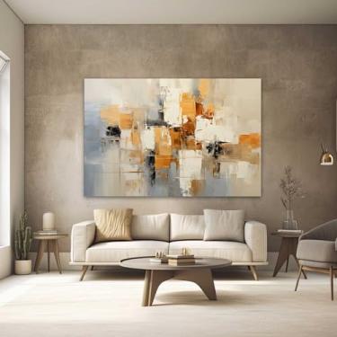 Imagem de Quadros Decorativos para Quarto Sala 90x60 Pintura Arte Abstrato Bege Branco Marrom Dourado Grande Escritório Hall