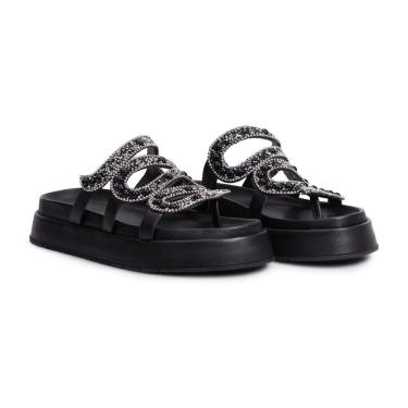 Imagem de Sandália Plataforma Flat Feminina Pedrarias Chatons Moda Casual Passeio Dia a Dia Mulhe...