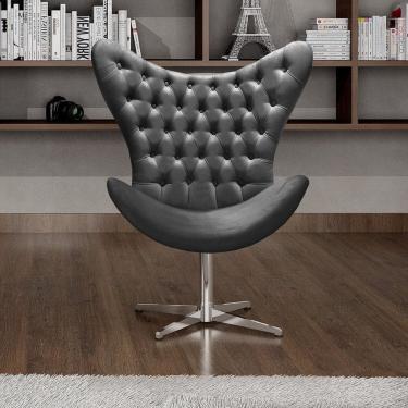 Imagem de Poltrona Alice Egg Capitonê Cadeira Botonê Giratória Recepção, Escritório Cinza grafite
