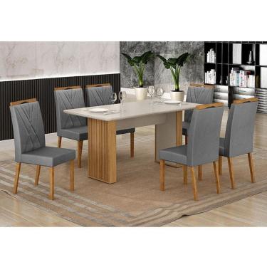 Imagem de Mesa de Jantar Ambiente Júlia 160x80cm Cinamomo Off White com 6 Cadeiras Lara Veludo Grafite - Valdemóveis