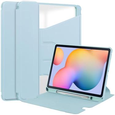 Imagem de TANOVCEP Capa para tablet Samsung Galaxy Tab S6 Lite 10,4 polegadas 2022/2020 SM-P610/P613/P615/P619 suporte giratório de 360°, capa à prova de choque com capa traseira transparente transparente,