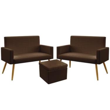 Imagem de 2 Poltronas Namoradeira Vega Almofadada Sem Rodapé Com Puff Quasar Cou