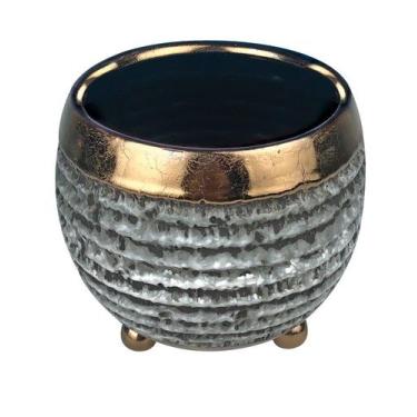 Imagem de Vaso de Cerâmica Floreiro Cinza para Plantas Decoração 17cm - Zona Liv