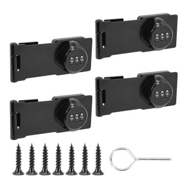 Imagem de Redunest Fechaduras giratórias com senha, pacote com 4 fechaduras de armário pretas com combinação, travas de segurança sem chave para porta deslizante de celeiro, portão, porta pequena, armário,