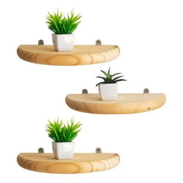 Imagem de Kit 3 Prateleiras Estante Meia Lua 30 Painel Pinus + Suporte - MM Deco