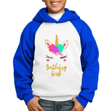 Imagem de Moletom Infantil Birthday Girl - Foca na Moda, Branco, Azul, 10