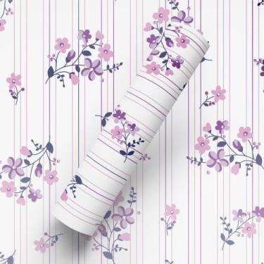 Imagem de Papel de Parede Adesivo Tema Floral Listras Lilás - BAZAR DOS QUADROS,