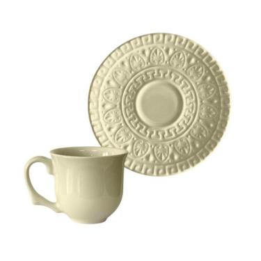 Imagem de Xícara de Café com Pires Cerâmica Greek Cru 112ml - 1 Unid. - PORTO BR