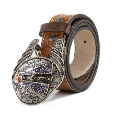Imagem de Cinto Feminino Estilo Country  Fivela Grande Estampa de Nossa Senhora 