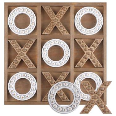 Imagem de Tabuleiro Tic Tac Toe Game Rotatingpals de madeira rústica de 27 cm