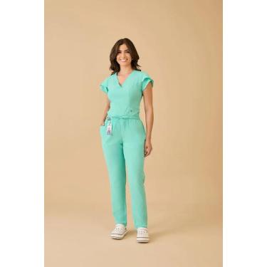 Imagem de Scrub Acinturado Pijama Hospitalar Julia Premium Verde Claro Gola V - 
