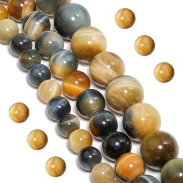 Imagem de Yochus Contas naturais de olho de tigre, 90 peças de ágata ônix de 4 mm para melhorar a cor redonda e solta, contas de pedras preciosas lisas para fazer joias (contas de 6 mm, 8 mm, 10 mm, 12 mm)