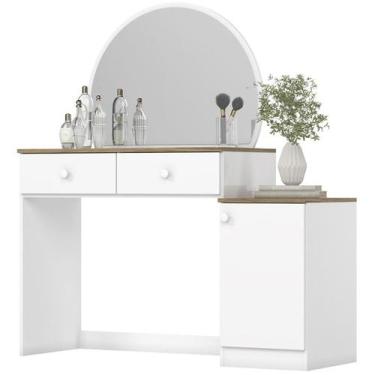 Imagem de Penteadeira 2G Com Espelho 126 cm Agnes Branco Jequitiba Henn, Branco 