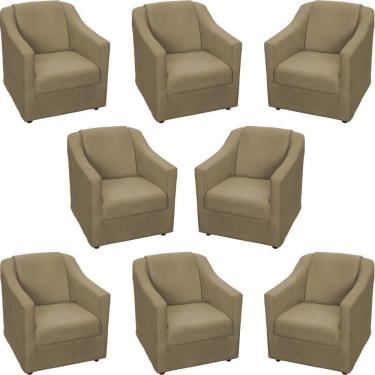 Imagem de Kit 8 Poltronas Mila Pé De Plástico Cromado - Nude Suede