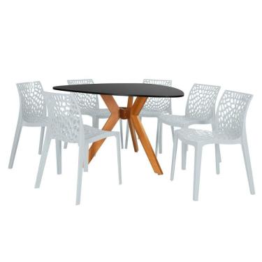 Imagem de Conjunto Mesa De Jantar Orgânica Nina 120cm Preta Com 6 Cadeiras Gruvyer - Cinza