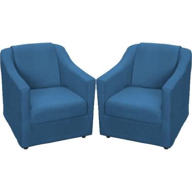 Imagem de Kit 2 Poltronas Mila Pé De Plástico Cromado - Azul-marinho Suede