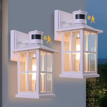Imagem de EIKESN Luminária Externa Com Sensor De Movimento, Preta Para Parede Externa, Luzes Do Anoitecer Ao Amanhecer, Lanterna À Prova D'Água Varanda Frontal, Garagem E Pátio. (Branco, Pacote 2)