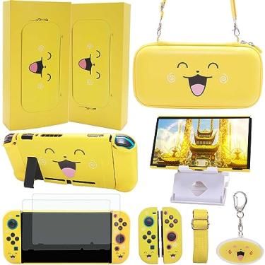 Imagem de GUTIAL Pacote De Acessórios Para Nintendo Switch - Kit Fofo Kawaii Ns Meninos E Meninas Com Estojo Transporte Viagem Capa Protetora Desenho Animado, Protetor Tela Suporte Amarelo