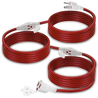 Imagem de ELECTERY Cabo De Extensão Externo Com Várias Tomadas - 25 Pés, 3 Plugues, À Prova Intempéries, Multitomada, Calibre 16/3, Fio Vermelho Sjtw Para Natal, Feriados, Iluminação Paisagismo