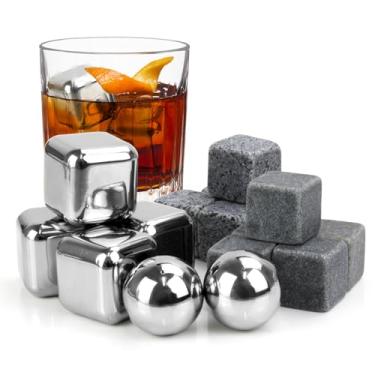 Imagem de JOBVERT 16 Peças De Pedras Uísque, Incluindo Cubo Gelo Metal, Granito, Bolas Conjunto Uísque Reutilizáveis Para Vinho, Bourbon, Presentes Homens, Pai, Marido, Namorado