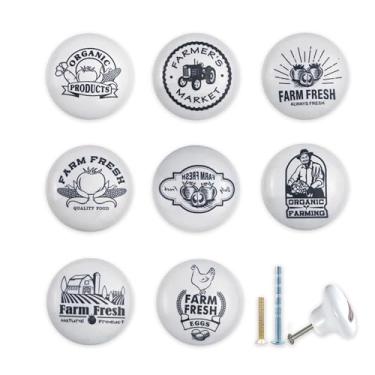 Imagem de JamJam Puxador de armário redondo de cerâmica vintage de 3,8 cm, 8 peças, animais de fazenda, frango, cozinha, gaveta, puxadores de tomate