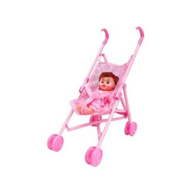 Imagem de Carrinho De Boneca De Brinquedo Infantil Rosa Com Boneca Bebê Importwa
