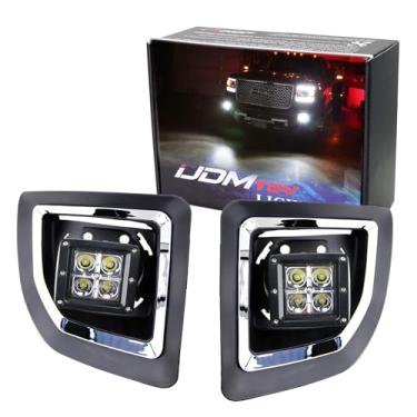 Imagem de iJDMTOY Lâmpadas de neblina de LED brancas compatíveis com GMC Sierra 2500 3500 HD 2015-19, inclui cubos de LED de alta potência de 20W, capas de moldura de neblina, suportes de montagem de local de
