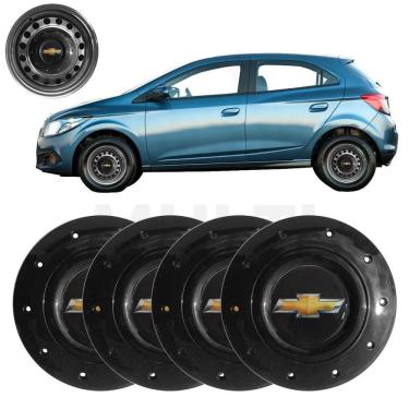 Imagem de 4X Calota Centro Roda Ferro Aro 14 Gm Onix 2013 A 2019 Preto