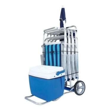 Imagem de Carrinho De Praia Carrega Até 5 Cadeiras Cooler Com Avanço
