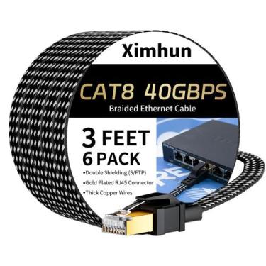 Imagem de Cabo Ethernet Ximhun Cat 8 0,9 m, pacote com 6, 40 Gbps, 2000 Mhz