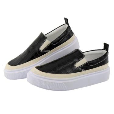 Imagem de Slip On Tenis Feminino Calce Facil Acabamento Animal Print Croco Palmilha Anatomica Puxador Traseiro Tamanho:37;Cor:Preto;Gênero:Feminino;Departamento BS:Esporte