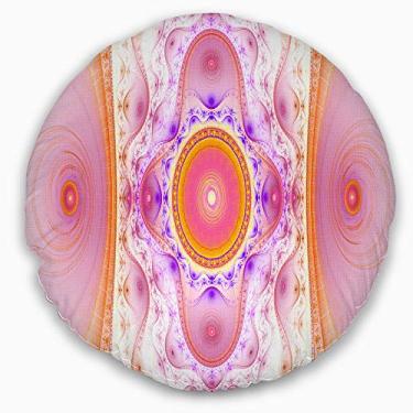 Imagem de Designart Cabalistas Rosa Design Fractal Sala de Estar Redonda, Sofá, Travesseiro + Capa de Almofada Impressa em ambos os lados 50 cm