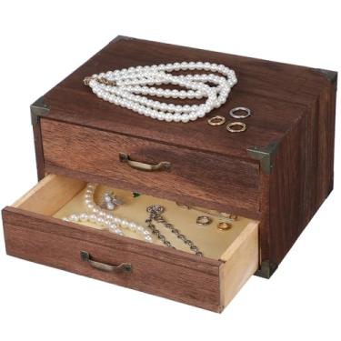 Imagem de Kichvoe Organizador de mesa de madeira vintage com 2 gavetas, armário organizador de mesa de madeira rústica para , bancada de escritório em casa (duas gavetas)