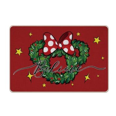 Imagem de Tailus Tapete decorativo vermelho para porta da frente da guirlanda de Natal, tapete de boas-vindas com laço de bolinhas para ambientes internos e externos, tapete de entrada, decoração de cozinha de