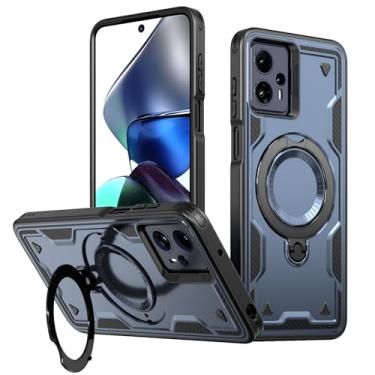Imagem de MRRSIWEI Capa magnética para Motorola Moto G13 / G23 / G53, proteção de nível militar, resistente, à prova de choque, com anel giratório e suporte para Moto G13. Capa azul