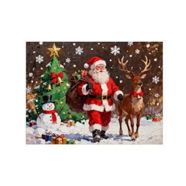 Imagem de Pinturas em tela Natal-Quadros Decoração de Parede-Árvore Natal veados-Inverno Paisagens Impressões para Sala de Estar 60x80cm Sem Moldura