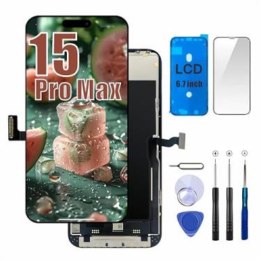 Imagem de PassionTR Substituição de tela LCD para iPhone 15 Pro Max de 6,7 polegadas, tela de substituição de digitalizador 3D Touch Display COF Full HD Kits de reparo de aço inoxidável + à prova d'água +