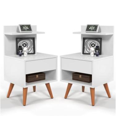 Imagem de Kit 2 Mesas de Cabeceira Para Quarto Pés Palito Retrô 1 Gaveta Sleep -